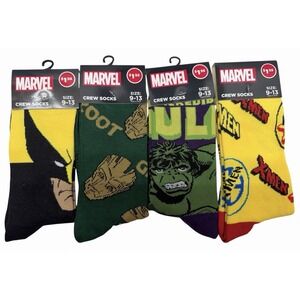 Marvel  Crew Socks Lot of 4 Hulk Groot Wolverine X-Men New Mens Size 9-13